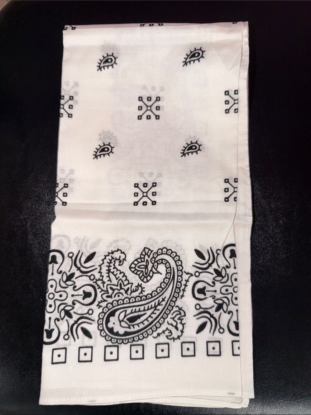 White Paisley Bandana Scarf - White and Black